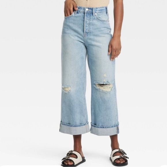 Universal Thread Denim - Vintage Baggy Wide Leg Cropped Medium Wash Jeans Sz 10